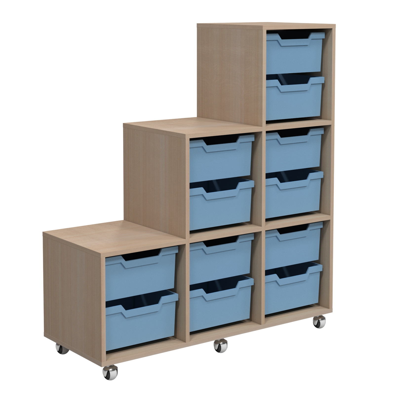 Відкритий двосторонній стелаж-органайзер на коліщатках, 6 секцій з лотками, АЛМАНТ, 1040х400х1178 мм.